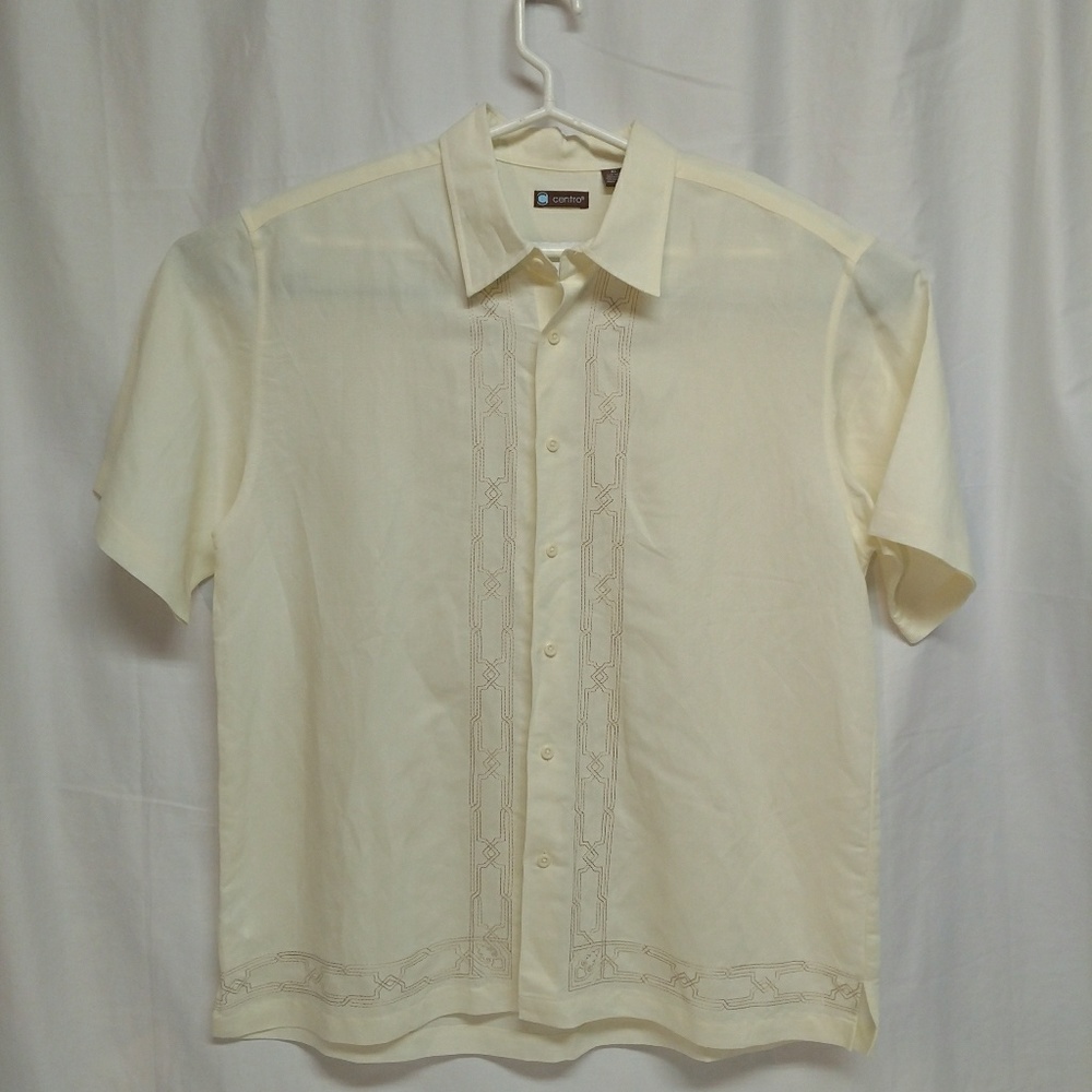 Centro Cream Retro Embroidered Hawaiian Shirt. XL